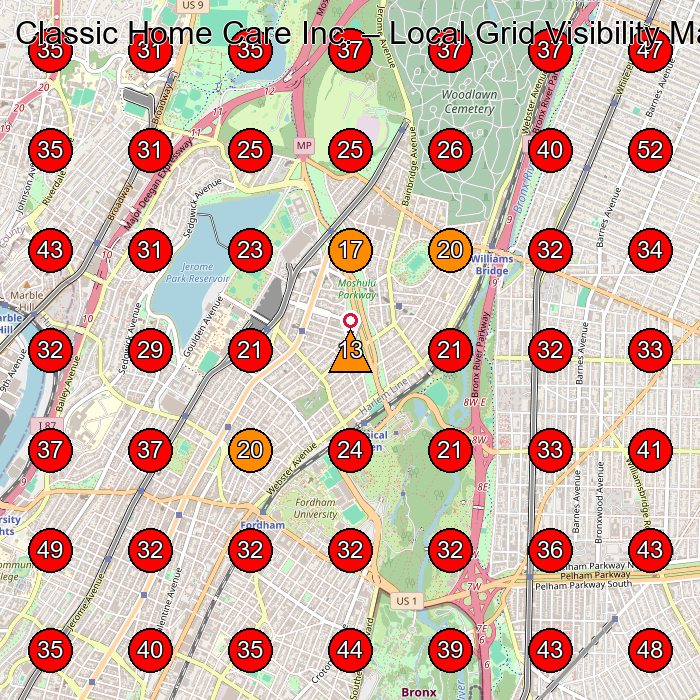 Classic Home Care Inc. GeoGrid visibility map for Home Health Care Service in Bronx